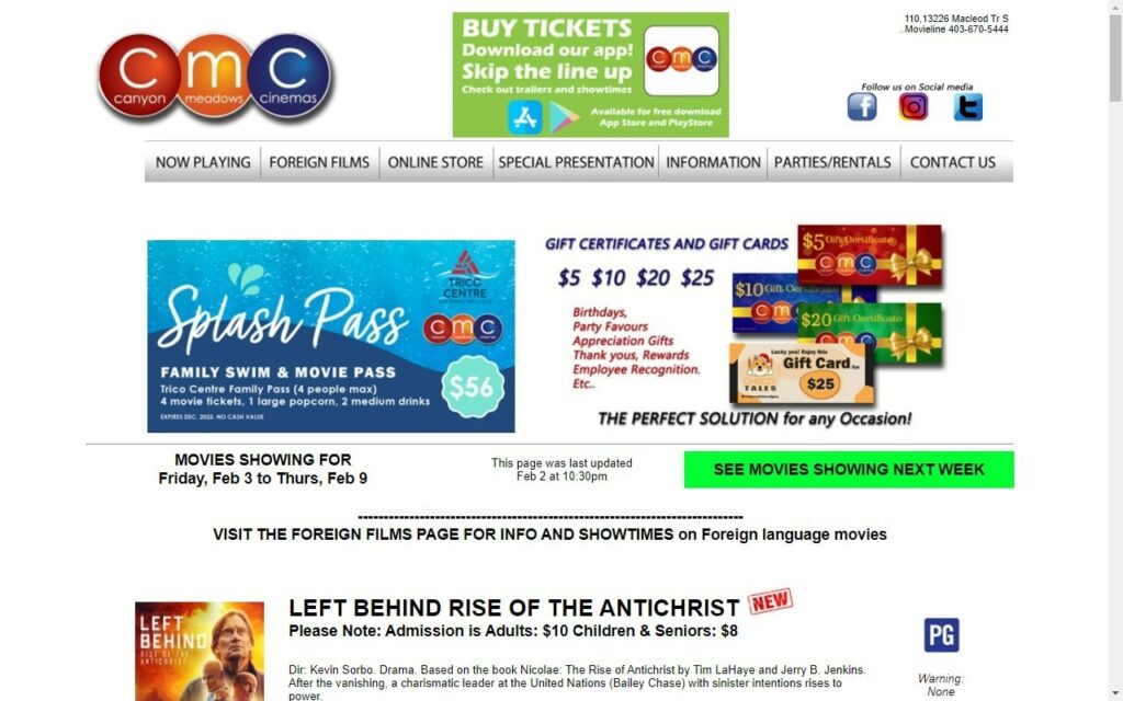 Canyon Meadows Cinemas Homepage