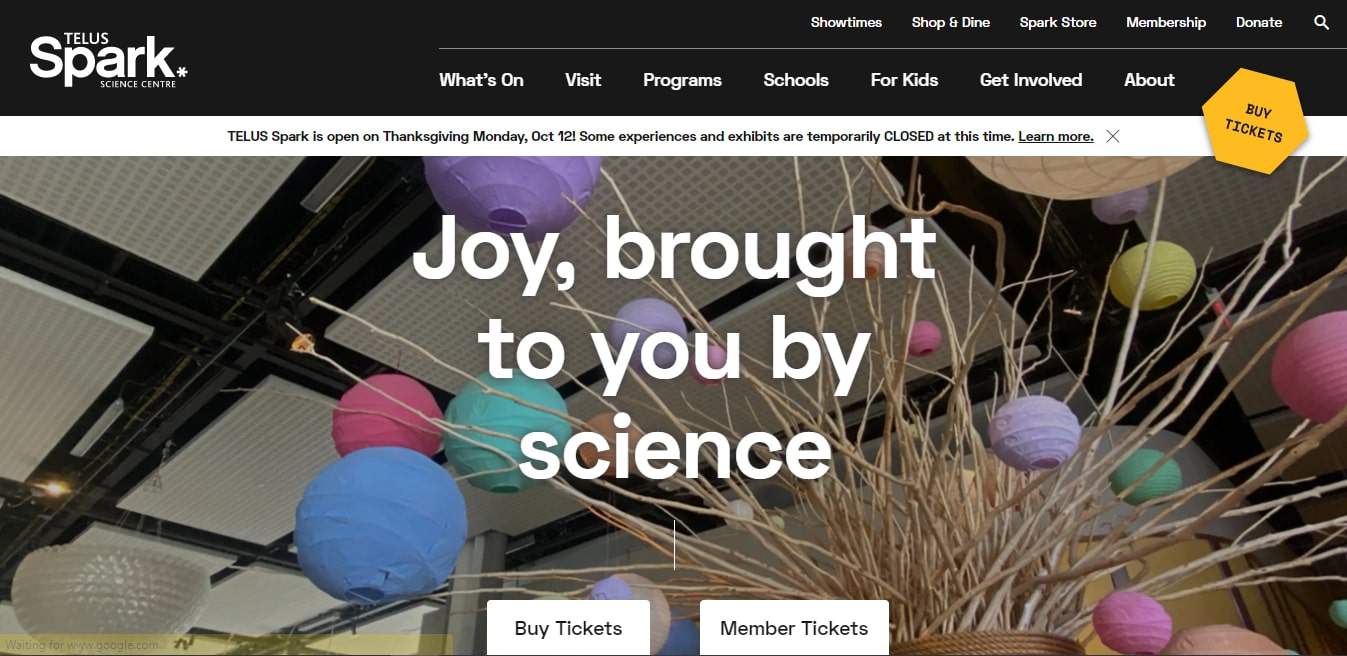 Learning Science through TELUS Spark's Homepage
