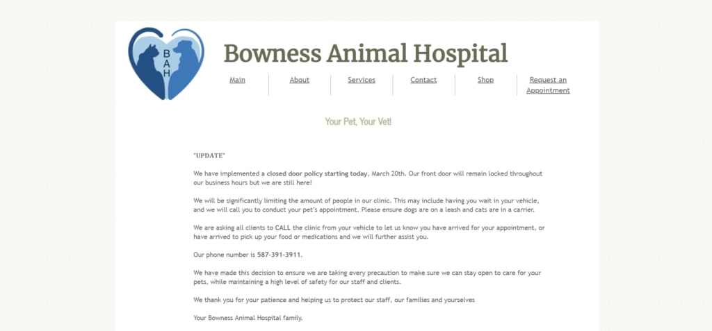 Bowness Animal Hospital's homepage