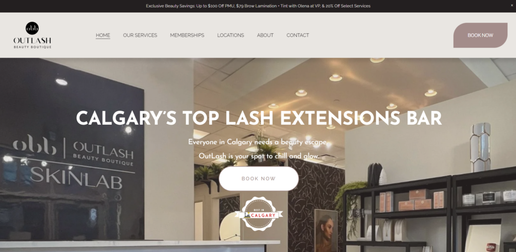 OutLash Beauty Boutique homepage