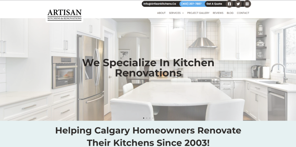 Artisan Kitchens & Renovations homepage